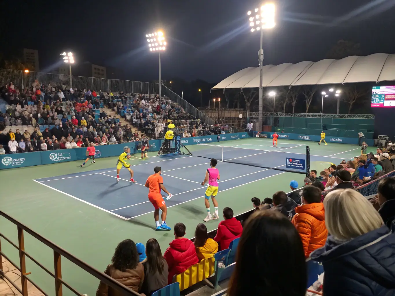 A vibrant image of a regional tennis tournament, showcasing players of different ages and skill levels competing enthusiastically.