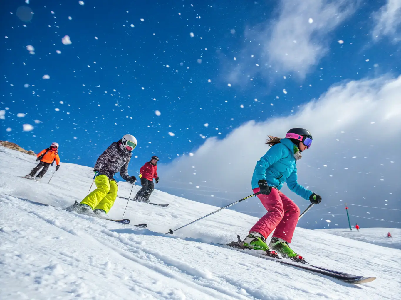 A photograph of SKI CLUB ALPIN MACONNAIS members snowboarding down a snowy mountain, showcasing the excitement and skill involved in the activity.